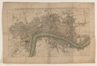 Plattegrond van Londen, 1761 Przewodnik miejski czyli kieszonkowy plan Londynu, Westminsteru i Southwarku z nowymi budynkami do roku 1761 (tytuł na obiekcie) autorstwa Anonymous
