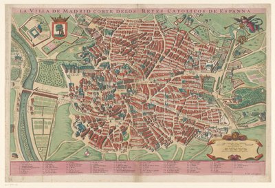 Plattegrond van Madryt Miasto Madryt dwór katolickich królów Hiszpanii (tytuł na obiekcie) autorstwa Anonymous