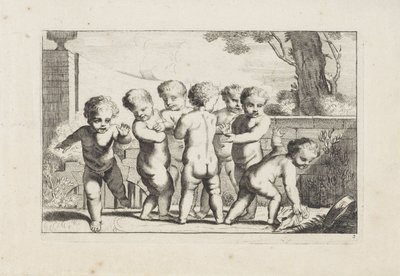 Granie w tkankę do układania putti Grające putti (tytuł serii) autorstwa Anonymous