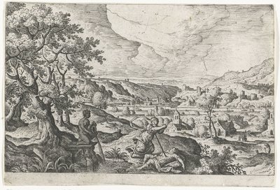 Pyramus i Thisbea Pejzaże ze scenami mitologicznymi i biblijnymi (tytuł serii) autorstwa Anonymous