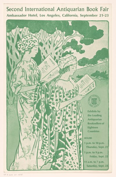 Reclamebiljet voor de Second International Antiquarian Book Fair w Los Angeles II Międzynarodowe Targi Książki Antykwarycznej (tytuł na obiekcie) autorstwa Anonymous