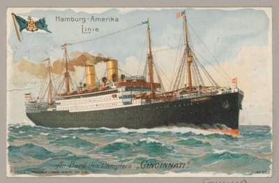 Statek „Cincinnati” linii Hamburg America Line (Hapag) na pełnym morzu Hamburg-America Line An Bord des Dampfers 