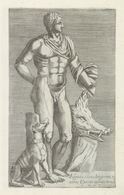 Sculptuur van Adonis spotkał się z wiecznym jachtem Najbardziej kompletny posąg Adonisa w pałacu Biskupa Rzymu (tytuł na obiekcie) Rzeźby antyczne w Rzymie (tytuł serii) Ikona starożytnych posągów miasta Rzymu, które można zobaczyć w miejscach publicznych autorstwa Anonymous