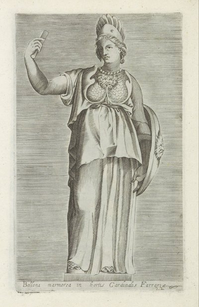 Rzeźba van Bellona Marmur Bellona w ogrodach kardynała Farraria (tytuł na obiekcie) Rzeźby antyczne w Rzymie (tytuł serii) Ikony starożytnych posągów miasta Rzymu, które można zobaczyć w miejscach publicznych (tytuł serii) autorstwa Anonymous