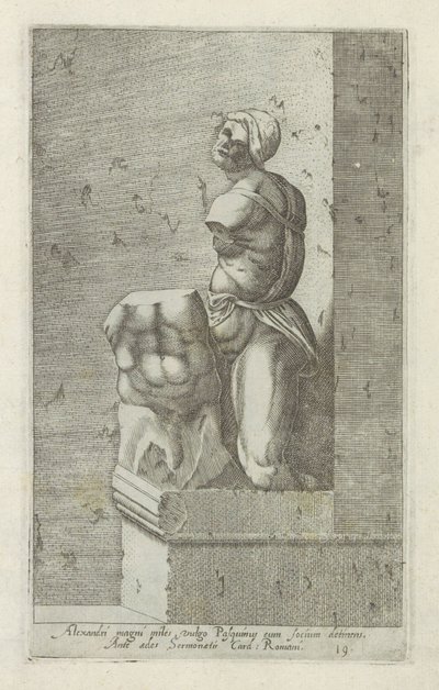 Rzeźba van Pasquino Żołnierz Aleksandra Wielkiego, potocznie zwany Pasquinus, trzymający Focjusza (...) (tytuł na obiekcie) Rzeźby antyczne w Rzymie (tytuł serii) Ikony starożytnych posągów miasta Rzymu, które można zobaczyć w miejscach publicznych (tytuł  autorstwa Anonymous