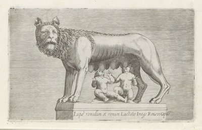 Rzeźba van de Lupa Capitolina die de tweeling Romulus en Remus zoogt Romulus i Remus karmiący wilka wizerunek Rzymu w Capito (tytuł na obiekcie) Rzeźby antyczne w Rzymie (tytuł serii) O starożytnych posągach miasta Rzymu, które można oglądać w miejscach pu autorstwa Anonymous