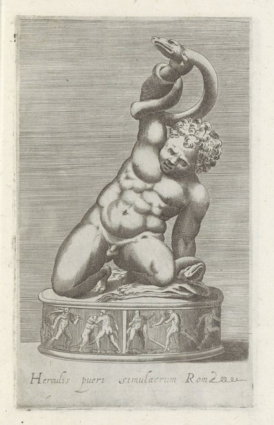 Sculptuur van de jonge Hercules w bitwie spotkał een slang Posąg Herkulesa dziecka Rzymu (tytuł na obiekcie) Rzeźby antyczne w Rzymie (tytuł serii) Ikony starożytnych posągów miasta Rzymu, które można zobaczyć w miejscach publicznych (tytuł serii) autorstwa Anonymous