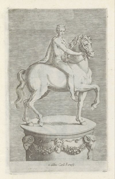 Sculptuur van een naakte jongen op een paard Rzeźby antyczne w Rzymie (tytuł serii) Ikony starożytnych posągów miasta Rzymu, które można zobaczyć w miejscach publicznych (tytuł serii) autorstwa Anonymous