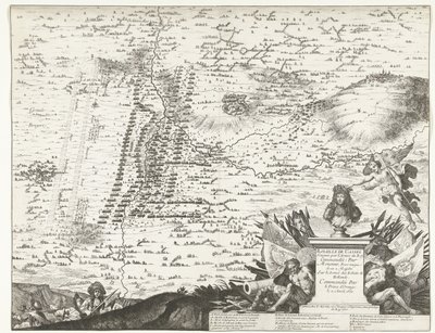 Żużel bij Kassel, 1677 Bitwa pod Cassel wygrana przez Armię Króla dowodzoną przez Jedynego Brata Jego Królewskiej Mości W Armii Posiadłości Holandii dowodzonej przez Księcia Orange 11 kwietnia 1677 (tytuł na obiekcie) autorstwa Anonymous