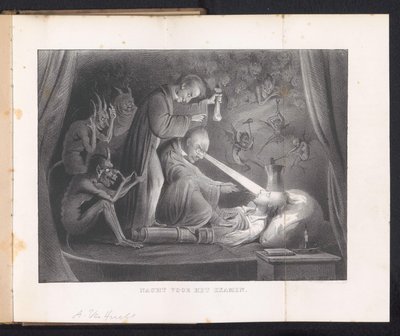 Karykatura w studenckim almanachu Lejdy, 1844 Noc przed egzaminem (tytuł na przedmiocie) autorstwa Anonymous