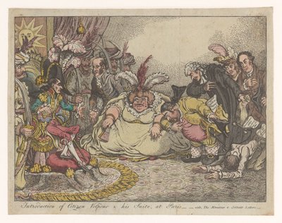 Spotprent spotkał Napoleona en Foxa, 1802 Wprowadzenie Citizen Volpone & his Suite w Paryżu - vide, The Moniteu & Cobbett