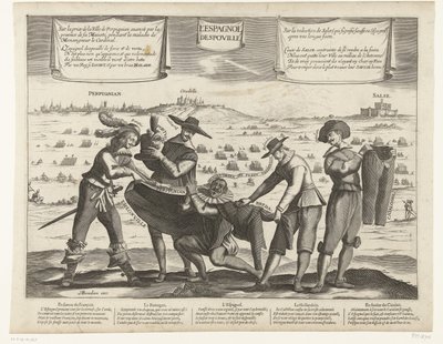 Karykatura Hiszpanów po utracie Bredy, Thionville, Perpignan, Portugalii i Katalonii, 1643 L