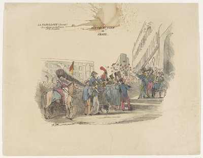 Karykatura przedstawiająca rozdanie belgijskich krzyży honorowych, 1834 Distribution de Croix (tytuł na obiekcie) autorstwa Anonymous