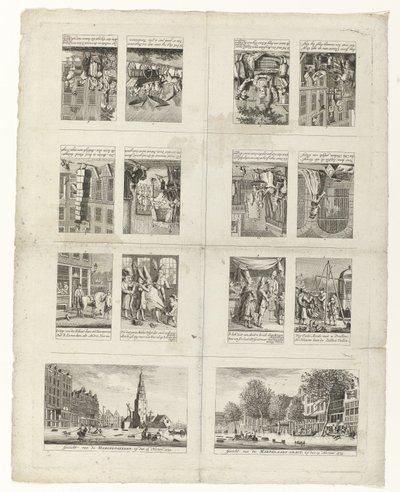 Bajki o modzie i dwa widoki Amsterdamu podczas powodzi w 1775 r. autorstwa Anonymous