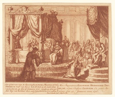Łoże śmierci cesarzowej Eleonory Palatynatu-Neuburg, 19 stycznia 1720 Umieranie Kyserin Eleonora Magdalena Teresa Woad. Kysera Leopolda w wieku 65 lat Iaren (...) (tytuł na obiekcie) autorstwa Anonymous