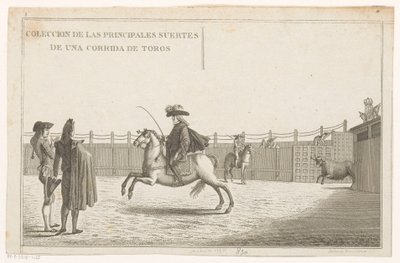 Torreadory na arenie Coleccion de las principales suertes de una corrida de toros (tytuł serii na obiekcie) Zbiór najważniejszych manewrów walki byków (tytuł serii) autorstwa Anonymous
