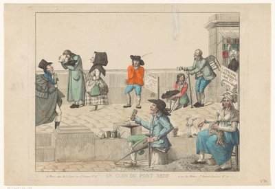 Sprzedawcy uliczni i żebracy na Pont Neuf Un coin du Pont Neuf (tytuł na obiekcie) autorstwa Anonymous