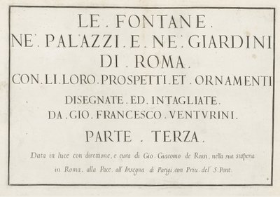 Wydruk tytułu z tytułem w ramce Le fontane ne palazzi e ne giardini di Roma (tytuł serii) Fontanny w pałacach i ogrodach Rzymu (tytuł serii) autorstwa Anonymous
