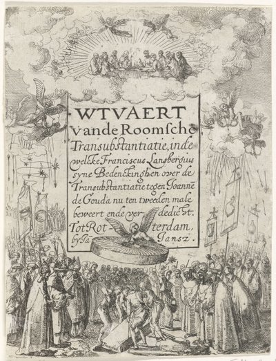 Druk tytułowy do broszury Wtvaert vande Roman Transsubstantiatie, 1612 Wtvaert vande Roman Transsubstantiation, w welcke Franciscus Lansbergius syne Bedenckinghen o Transsubstancjacji przeciwko Joannesowi de Gouda stwierdza teraz po raz drugi ende v autorstwa Anonymous