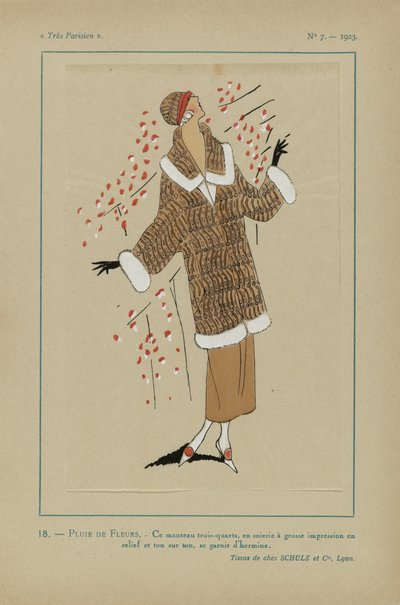Bardzo paryski, 1923, nr 7: 18.- DESZCZ KWIATÓW. / Ten płaszcz w trzech/ćwiartkach... autorstwa Anonymous