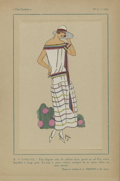 Bardzo paryski, 1923, nr 7: 4.- WAŻKA. - Bardzo elegancka sukienka z tafty... autorstwa Anonymous