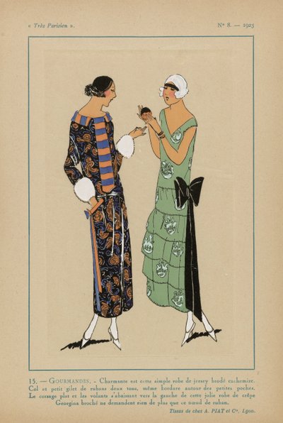 Bardzo paryski, 1923, nr 8:15.- GOURMANDISES. - Urocza jest ta prosta sukienka... autorstwa Anonymous