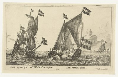 Dwa statki: jacht państwowy i tłumacz An Explainer lub Watte Convoyer A States Yacht (tytuł na obiekcie) autorstwa Anonymous