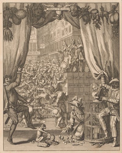 Wyjaśnienie płyty Arlekin Akcjonista, 1720 Akcjonista Arlequyn (tytuł na obiekcie) Wyjaśnienie Tytelplaat, dla akcjonistów Arlequyn (tytuł na obiekcie) Wielka scena szaleństwa (tytuł serii) autorstwa Anonymous