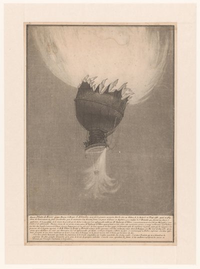Verongelukken van de luchtballon van Pilatre de Rozier en Romain boven Boulogne, 15 czerwca 1785 Wniebowstąpienie zdewastowane przez Pilatre de Rosier i Romaina w Château de la Muette w dniu 21 listopada 1783 r., po uzyskaniu znacznych funduszy od rządu w  autorstwa Anonymous