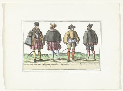 Czterech mężczyzn ubranych w niemiecką modę, ok. 1580 Kostiumy Allemands (tytuł na obiekcie) autorstwa Anonymous
