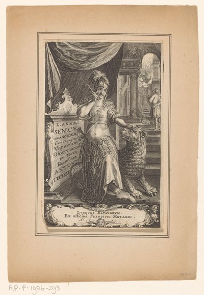 Vrouw spotkał leeuw Titelpagina voor: Lucius Annaeus Seneca en Antonius Thysius, L. Annaei Senecae tragoediae, 1651 autorstwa Anonymous