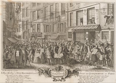 Handel wiatrem na Rue Quinquempoix, 1720 De Regte Zdjęcie Negoty Wiatru Przechowywanej w Cieśninie Quinquempoix do Parys (tytuł na obiekcie) Wielka scena szaleństwa (tytuł serii) autorstwa Anonymous