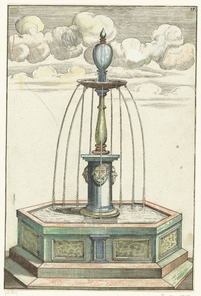 Umywalka sześciokątna z krótką kolumną Architectura Curiosa Nova (tytuł serii) autorstwa Anonymous
