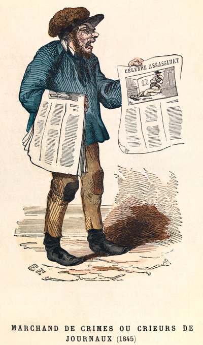 Krupier gazet w 1845 r., rycina, kolekcja prywatna - Sprzedawca gazet w Paryżu autorstwa Anonymous Anonymous