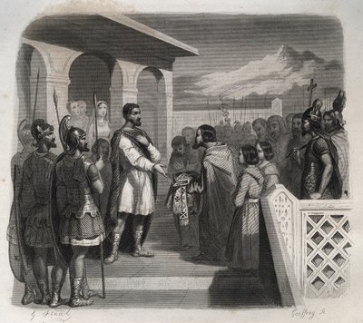 Delegacja miasta Clermont oferuje biskupstwo św. Rycina z 1846 r. w „Żywotach świętych”. Prywatna kolekcja. autorstwa Anonymous Anonymous
