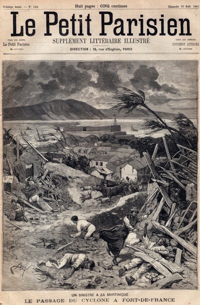 Katastrofa na Martynice: przejście cyklonu w Fort-de-France (Fort de France) w 1891 r. Rycina w „Le petit Parisien” z sierpnia 1891 r. Zbiory prywatne. autorstwa Anonymous Anonymous