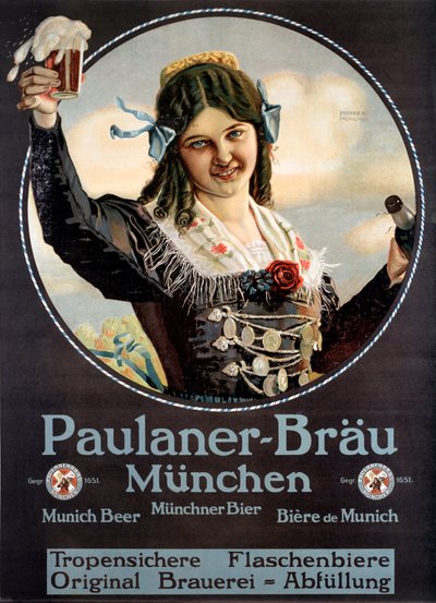 Plakat reklamowy piw Paulaner produkowanych w Niemczech autorstwa Anonymous Anonymous