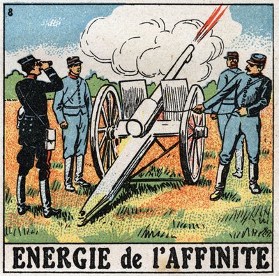 Energia powinowactwa: strzelcy strzelający ładunkami wybuchowymi. Anonimowa ilustracja z 1925 r. Ze zbiorów prywatnych. autorstwa Anonymous Anonymous