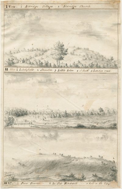 Widok panoramiczny na Aldridge: rysunek w sepii, nd [?XIX wiek] (rysunek) autorstwa Anonymous Anonymous