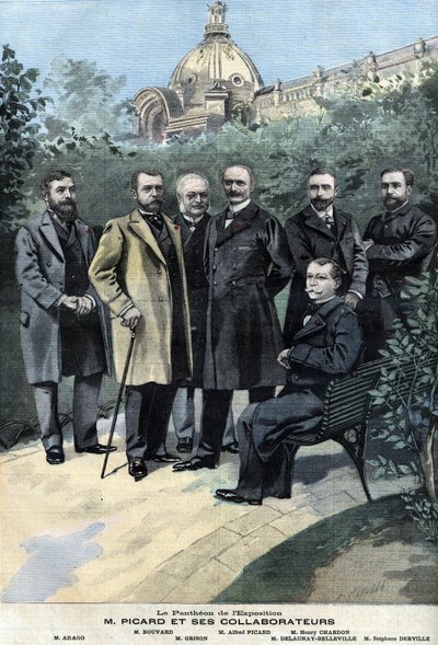 Alfred Picard, kurator generalny wystawy w 1900 roku, wraz ze swoimi współpracownikami: Delaunay Belleville, Stephane Derville, Bouvard, Grison i Francois Arago. autorstwa Anonymous Anonymous