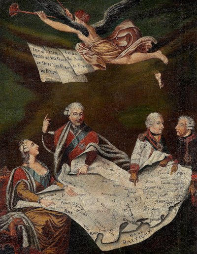 Alegoria rozbioru Polski między Katarzynę II Ruską (1729-1796), Stanisław II August (Stanisław August Poniatowski autorstwa Anonymous Anonymous