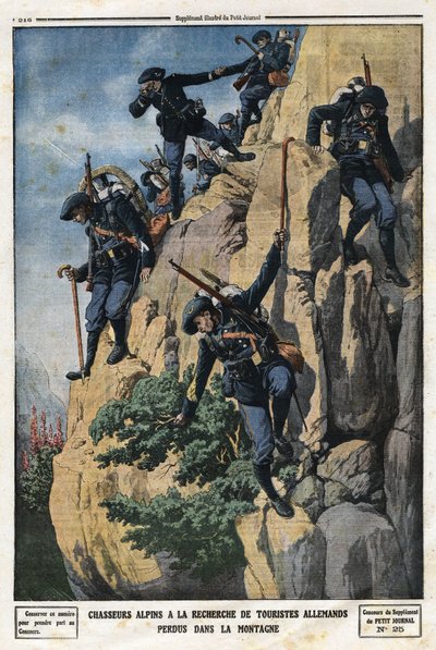 Alpiniści szukający zagubionych niemieckich turystów. Chcieli udać się na górę Nero (Helmet du Nero) masywu Chartreuse. Grawerowanie w „Le Petite Journal”, 7.07.1912 r. Prywatna kolekcja. autorstwa Anonymous Anonymous