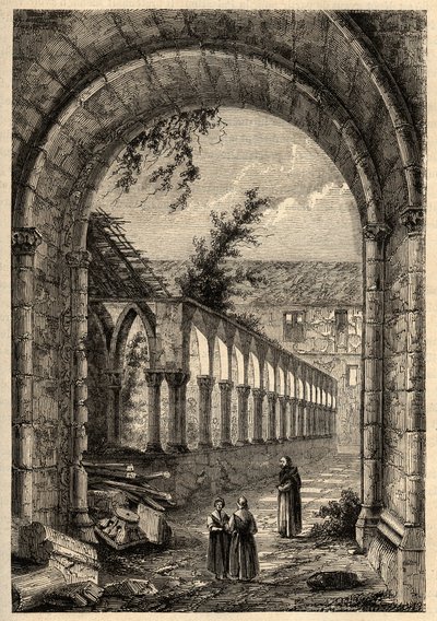 Dawny krużganek klasztoru Cordelierów lub Saint-Francois de Quimper (Finistere) - - rycina w „PATRIE” - PECTURESSE OPIS FRANCJI W 6 TOMACH LUCIENA HUARDA - koniec XIX wieku autorstwa Anonymous Anonymous