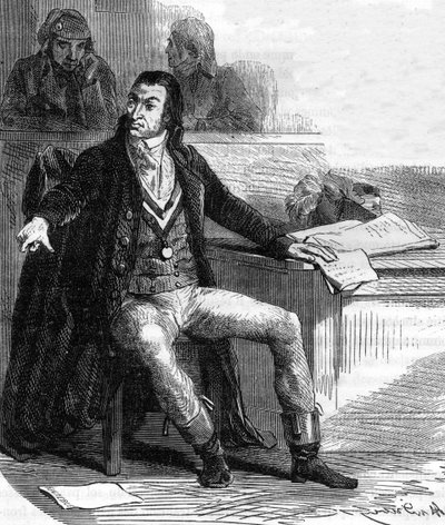 Antoine Quentin Fouquier de Tinville, dit Fouquier-Tinville (1746-1795), francuski prawodawca i rewolucjonista, oskarżyciel publiczny Trybunału Rewolucyjnego - Grawerowanie w „Histoire des Girondins” Alphonse de Lamartine (1790-1869) 1865-1866 - Prywatny k autorstwa Anonymous Anonymous
