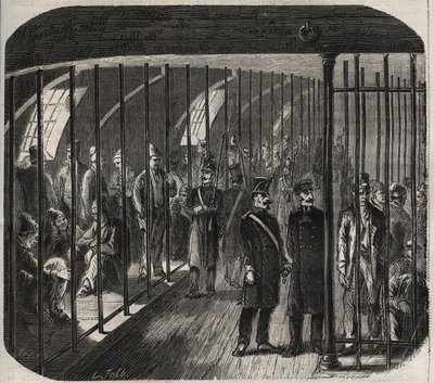 Przybycie wojsk na pokład podczas konwoju z Tulonu do Kajeny (Gujana) na mocy dekretu z dnia 8 grudnia 1851 r. Grawer „Historia więzień od ich powstania do dnia dzisiejszego” (1877) autorstwa Pierre Zaccone (1817- 1895) (Colonia Penale - kara karna) autorstwa Anonymous Anonymous