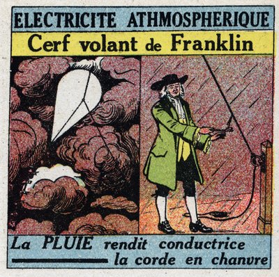 Elektryczność atmosferyczna: latający jeleń Benjamina Franklina (1706-1790) latem 1752 r. Anonimowa ilustracja z 1925 r. Ze zbiorów prywatnych. autorstwa Anonymous Anonymous