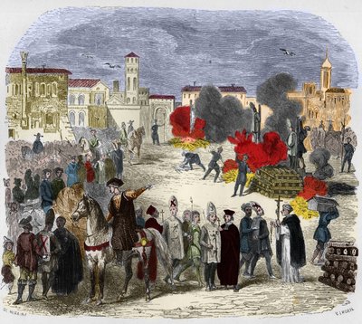 Autodafe (auto da fe) (auto da-fe) w XVI wieku. Ilustracja w „”Misteriach Inkwizycji i innych tajnych stowarzyszeń Hiszpanii”” Victor de Fereal, Suberwick, Manuel Galo de Cuendias. Wydane przez P. Boizard autorstwa Anonymous Anonymous