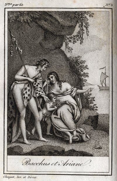 Bacchus et Ariane (Bachus i Ariadna) Rycina z 1819 r. w „Lettres a Emilie sur la mitologie” Charlesa Alberta Demoustiera (1760-1801). Prywatna kolekcja. autorstwa Anonymous Anonymous