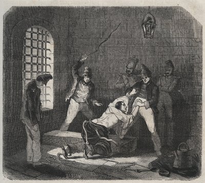 Więzienie Brześć: chłosta. Grawer „Historia skazanych od ich powstania do dnia dzisiejszego” (1877) autorstwa Pierre