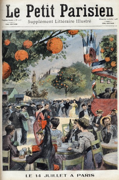 Bal 14 lipca w Paryżu. Jedna z gazet „Le petit parisien”” w dniu 19.07.1908. Prywatna kolekcja. autorstwa Anonymous Anonymous